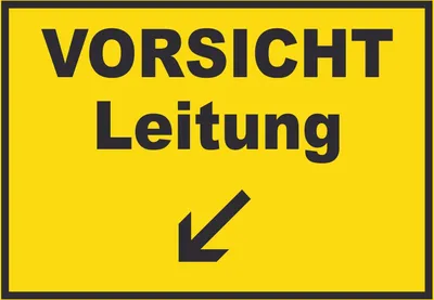 Produktbild von Vorsicht Leitung mit Richtungspfeil links unten Schild A5 (148x210mm)
