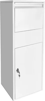 Obrázok produktu pre Biela poštová schránka na balíky, rozmer 460 x 450 x 1400 mm, určená na domáce použitie, vhodná na príjem balíkov veľkostí S a L, stojaca poštová schránka