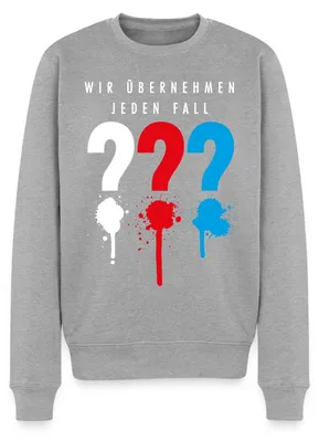 Produktbild von Spreadshirt Die Drei Fragezeichen Wir Übernehmen Jeden Fall Herren Premium Pullover, XXL, Grau meliert