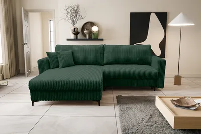 Image de VENASI COMO Canapé d'angle universel avec fonction de couchage et coffre de lit Canapé-lit d'angle en velours côtelé Canapé vert HIT 02