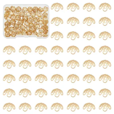 100 Stück 8 mm goldene Blütenperlenkappen aus Edelstahl