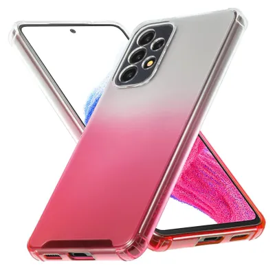 A gradient pink and clear phone case is shown diagonally with a phone behind it.
