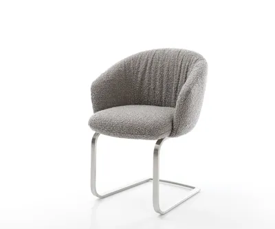 Produktbild von DELIFE Freischwinger Caja-Flex mit Armlehnen Bouclé Silbergrau Freischwinger flach Edelstahl Taschenfederkern