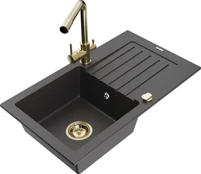Produktbild von Mexen Pablo 1 Becken-Granitspüle mit Abtropffläche und Mischbatterie Duero, Schwarz gesprenkelt - 6510-76-671600-50