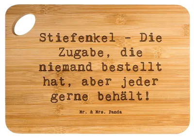 Produktbild von Mr. & Mrs. Panda Holzbrett Spruch Stiefenkel Freude - Transparent - Geschenk, vesperbrett, Großeltern, Dankeschön, schneidbrett, Brett, Familienzusammenhalt, Lächeln