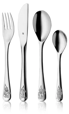 Produktbild von WMF children Cutlery set 4-pieces Zwerge Cromargan 18/10 stainless steel brushed suitable from 3 years with embossed designs, Kleinkind-Besteck, Edelstahl, Edelstahl, Junge/Mädchen, 3 Jahr(e), 1 Person(en)