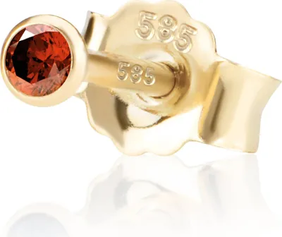 Produktbild von Einzel 2,0mm 585 Gelb Gold 14 Karat Ohrstecker Zirkon Granat Butterfly Verschluss