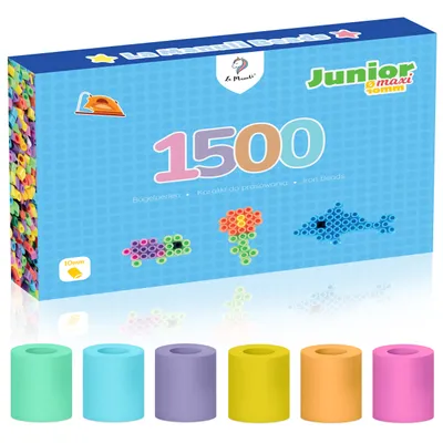 Immagine prodotto di Perline da ricamo Maxi Junior Pastello - Set sicuro 1500 pezzi per bambini dai 3 anni in su in confezione regalo