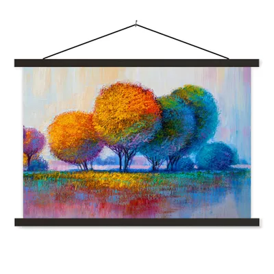 Produktbild von MuchoWow® Textilposter Malerei - Ölgemälde - Natur - Bäume 150x100 cm mit schwarzem Rahmen - Schlafzimmer