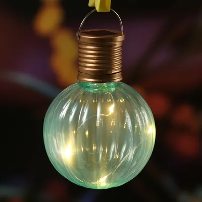Produktbild von LED Solar Glühbirne GLOW - Kugelleuchte - 4 LED Drahtlichterkette- H: 11cm, D: 8cm - türkisblau