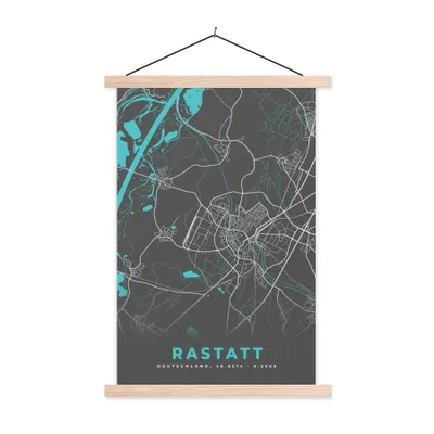 Produktbild von MuchoWow® Textilposter Blau - Deutschland - Karte - Stadtplan - Rastatt 120x180 cm mit holzfarbenen Rahmen - Textil-Plakat