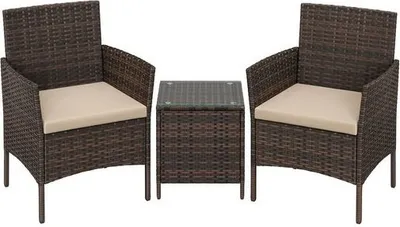 Produktbild von SONGMICS (3-tlg) Balkonmöbel, Gartenlounge-Set, aus PE-Polyrattan, Tisch und 2 Stühle, braun-taupe