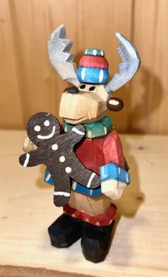 Produktbild von Holzelch Geschnitzter Elch mit Lebkuchen Höhe 9cm NEU