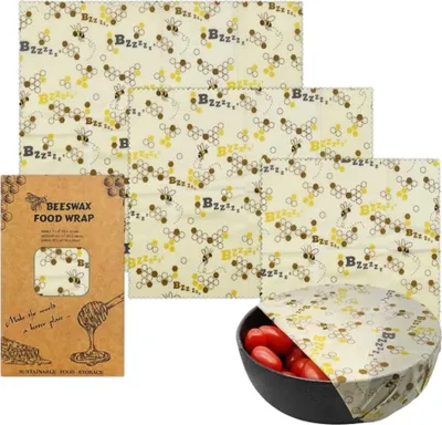 Produktbild von 3 Stück Bienenwachsfolien Für Lebensmittel, Umweltfreundliches, Wiederverwendbares Bienenwachs-Lebensmittelfolien-Set, Bienenwachspapier