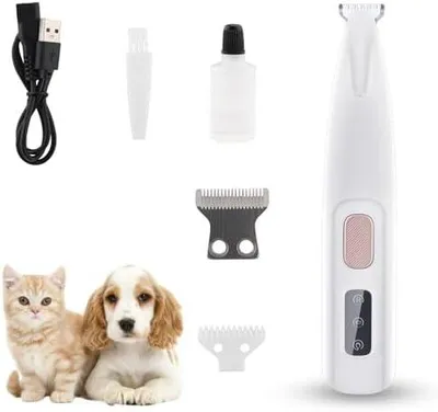Produktbild von Pfotentrimmer für Hunde, Hundeschermaschine mit LED-Licht IPX5 Wasserdichtes Schermaschine hund Kabellos Hund Pfoten Trimmer für Hunde Katzen Pfoten Augen Ohren Gesicht Körper (Weißbraun)