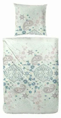Produktbild von Bettwäsche Seersucker Microfaser Ornamente Türkis Reißverschluss Hahn Bettbezug Kissenbezug Bettgarnitur Polyester bügelfrei Sommer waschbar