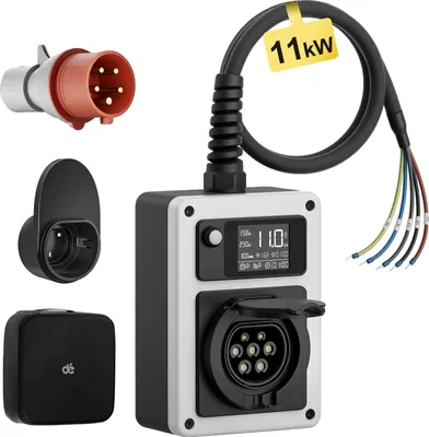Immagine prodotto di Wallbox mobile, corrente di carica regolabile, doppia possibilità di installazione, 11kW con APP, presa di tipo 2