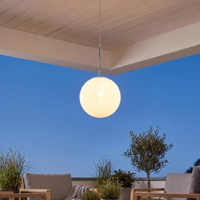 Produktbild von Akku Hängeleuchte außen LED kabellos Dimmer Farbwechsel 3000-6500 K rund Ø 25 cm IP54 Kugelschirm Outdoor Pendellampe Garten Balkon