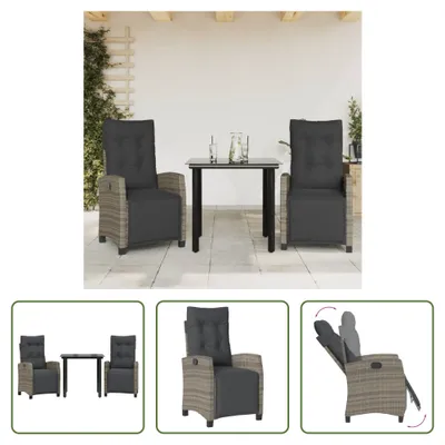 Produktbild von The Living Store 3-tlg. Garten-Essgruppe mit Kissen Grau Poly Rattan