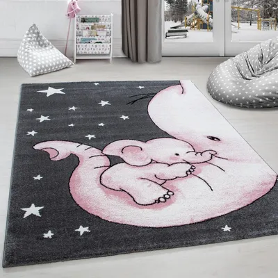Produktbild von Kinderzimmerteppich mit Elefant und Sternen, grau-weiß-rosa 120 x 170 cm