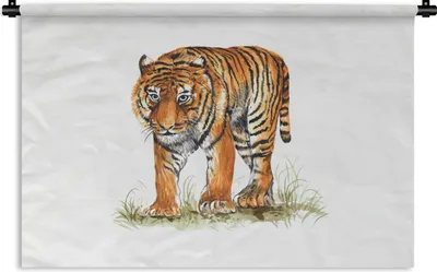 Produktbild von MuchoWow® Wandteppich Wandbehang Tiger - Gras - Bild 120x80 cm Tapisserie Dekoration Wandtuch - Wanddekorationen - Wandtücher