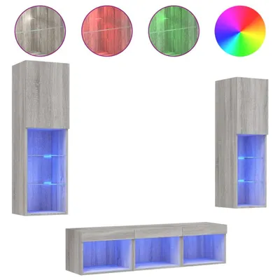 Produktbild von 5-tlg. Wohnwand mit LED-Beleuchtung Grau Sonoma Holzwerkstoff