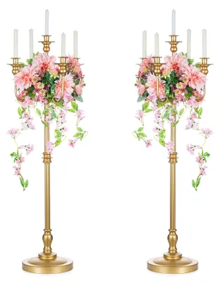Produktbild von Kerzenständer Gold 124cm Hoch - 5-Armiger Kerzenständer - Antiker Kerzenständer - Dekorativer Kerzenhalter - Perfekt für Feiern - Bodenkerzenständer