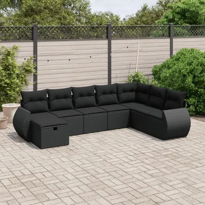 Produktbild von Möbel 8-tlg. Garten-Sofagarnitur mit Kissen Schwarz Poly Rattan - Gartenmöbelgarnituren 3264201