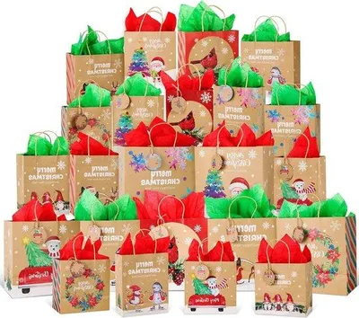 Produktbild von Famanu Geschenkbeutel Set 72 Stück - Kraftpapier mit Handgriffen und Etiketten
