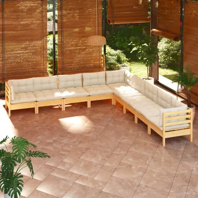 Produktbild von 2024 Moderne Gartenmöbelgarnituren 9-tlg. Garten-Lounge-Set mit Creme Kissen Massivholz Kiefer 411190