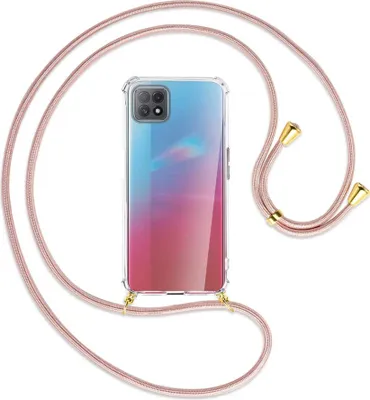 Produktbild von Handykette Backcover-Schutzhülle mit Band (Metall goldfarben) für Oppo A73 5G - roségold