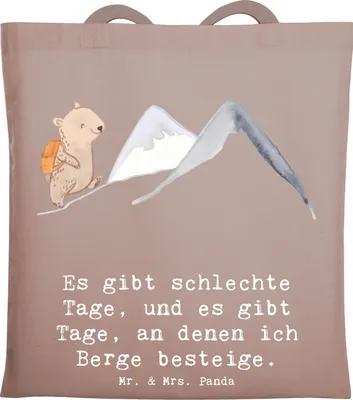 Produktbild von Mr. & Mrs. Panda Stoffbeutel Bär Bergsteigen - Braun Pastell - Geschenk, Tasche, Trekking, Alpinwandern, Alpinismus, Schultasche, Wandern, Bergsport, Jutebeutel, Tote Bag