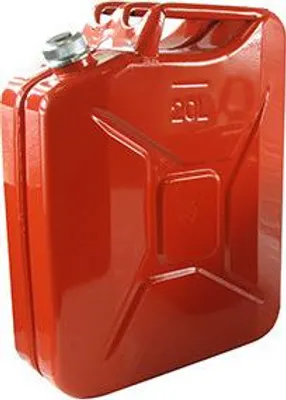 Produktbild von Metallkanister, 20 Liter Fassungsvermögen. Außenlackierung in Rot, Pulverbeschichtung. Innenbeschichtung