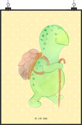 Produktbild von Mr. & Mrs. Panda Bild Schildkröte Wanderer DIN A0 - Gelb Pastell - Geschenk, Plakat, drucke, Wandschmuck, Schildkröten, Motivationsspruch, wanddeko, Entpannt, Wandbild