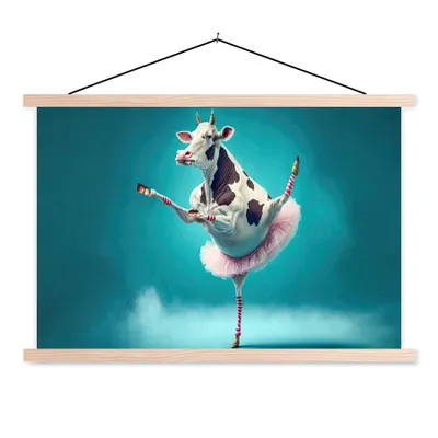Produktbild von MuchoWow® Textilposter Kuh - Ballett - Porträt - Blau - Tiere - Kind 60x40 cm mit holzfarbenen Rahmen - Bilder