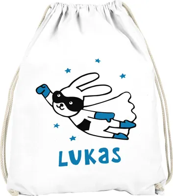 Produktbild von Kinder Turnbeutel personalisiert mit Name Hase Superheld Namensaufdruck SpecialMe® Jungen weiß unisize