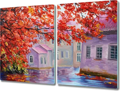 Produktbild von Coloray Hackbrett Herdabdeckplatte 2x40x52 cm Küchenbrett Kochplattenabdeckung Schneidebrett - Malerei Baumhäuser