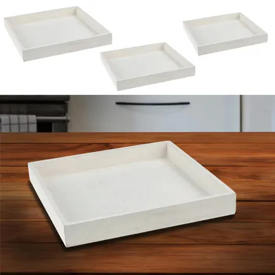 Produktbild von Holztablett 3er Set 3 Größen Holzstärke 1cm Paulowniaholz weiß quadratisch Tablett Dekotablett Servierschale