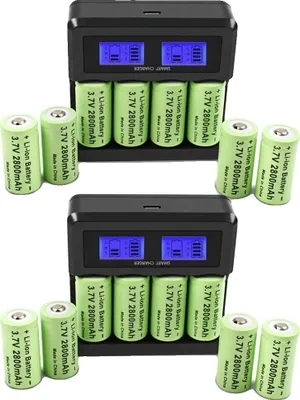 Immagine prodotto di Batterie ricaricabili agli ioni di litio, capacità 2800 mAh, compatibili con CR123A, 16 batterie e 1 caricabatterie