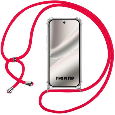 Image de Coque pour Google Pixel 10 Pro, Protection Renforcé TPU Antichoc Transparent avec Cordon Rouge