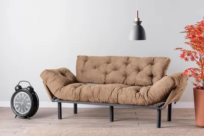 Produktbild von Hanah Home, Nitta Triple - Light Brown, 3-Sitzer-Schlafsofa, 100 % METALL, Hellbraun, 70 x 185 x 85 cm
