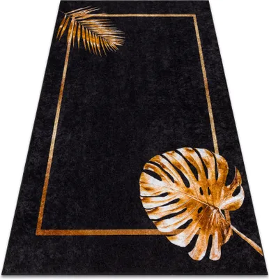 Produktbild von MIRO 51518.805 Waschteppich Blätter, Rahmen Anti-Rutsch - schwarz / gold Schwarz 160x220 cm