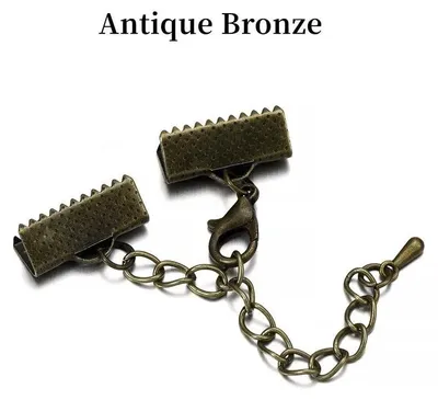 Image de Accessoires pour bijoux - Embouts en métal pour cordons et lanières en cuir - Lot de 10 pièces avec chaîne de rallonge - Fermoir mousqueton - Pour bracelets et colliers faits maison - Alliage de zinc, 8 mm - Bronze vieilli