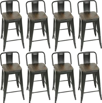 Produktbild von 8er Set Barhocker Metall Bistrohocker Tresenhocker Barstuhl Industry Retro Design mit Lehne