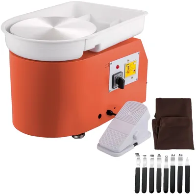Image de VEVOR 350 W 220 V Machine à roue céramique Tour de potier, Tour électrique 60 dB, Machine à tour de potier, Max. 300 tr/min, Plateau 28 cm, Alliage d'aluminium, DIY poterie, Orange, 13,3 kg