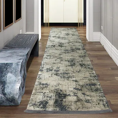 Obrázok produktu pre Moderný koberec do obývačky s abstraktným orientálnym vzorom v béžovej farbe na čiernom pozadí Veľkosť - 80 x 300 cm