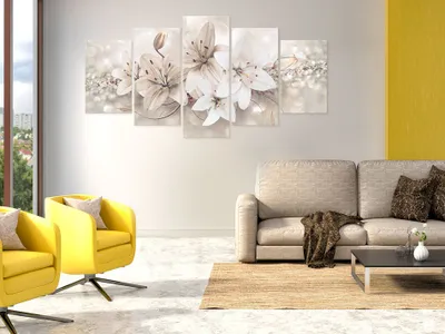 Produktbild von Akustikbild Blumen 200x100 cm Bilder Akustikschaum Hochleistungsschallabsorber Schallschutz Leinwand 5 tlg Wandbild Raumakustik Schalldämmung b-A-0297-b-n