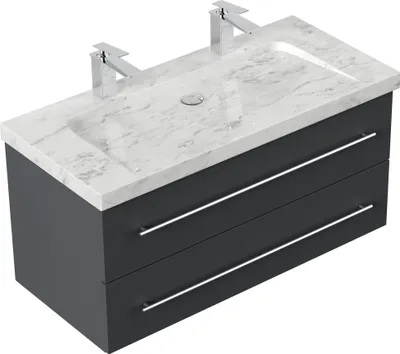 Produktbild von Badmöbel Marmor Carrara White YAMO 100 cm 2 Hahnlöcher SoftClose in versch. Ausführungen