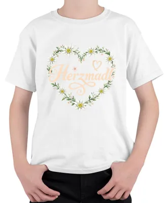 Immagine prodotto di Maglietta per bambini, bianca, taglia 152, con motivo "Herzmadl Edelweiss Blumenherz Tracht Bayern Wiesn Lederhose Alpen"