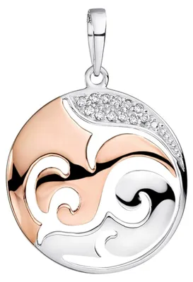 Produktbild von MATERIA Runder Kettenanhänger Rosegold für Damen - 925 Silber Anhänger Ornament groß vergoldet mit Kette und Zirkonia KA-455-Rose